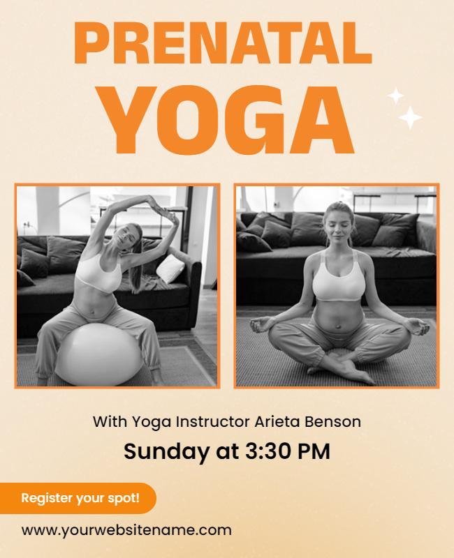 Warm Orange Prenatal Yoga Class Invitation Poster Template