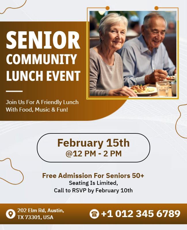 Warm Orange Social Gathering for Seniors Lunch Flyer Template