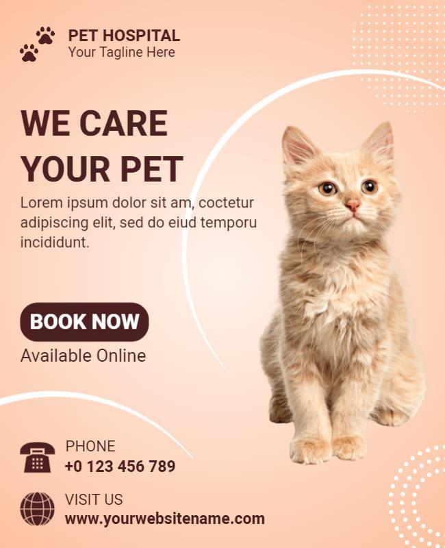 Warm Peach Pet Hospital Care Services Flyer Template