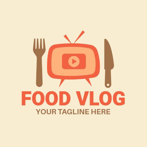 Warm Red and Orange Food Vlog with Culinary Elements Logo Template