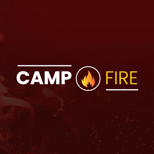 Warm Red Background Highlighting a Cozy Campfire Logo Template