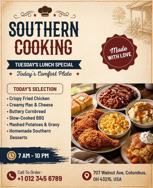 Warm Tone Southern Cooking Restaurant Promotion Flyer Template