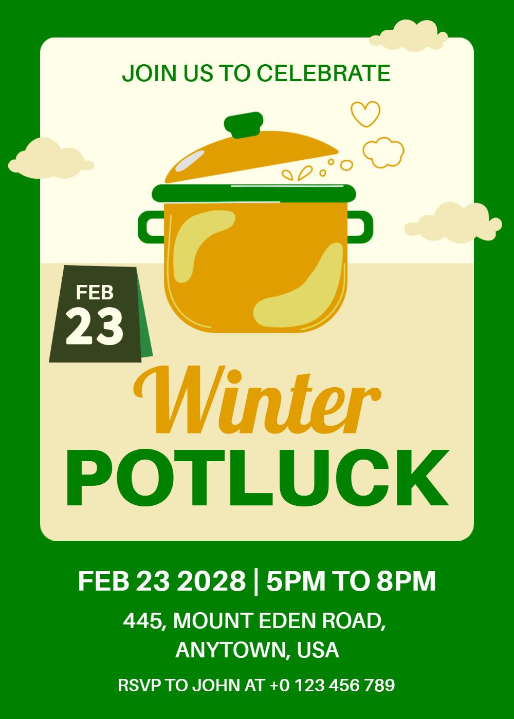 Warm Winter Potluck Community Gathering Invitation Template