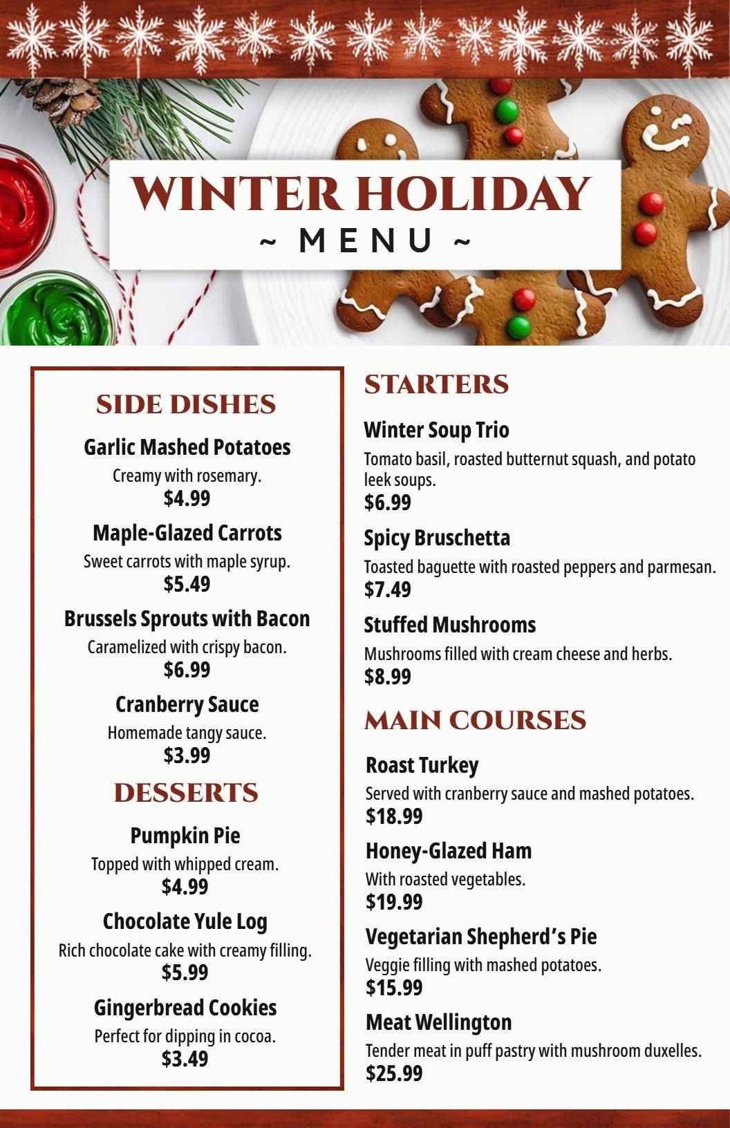 Warm Winter Soups and Hearty Mains Holiday Menu Template