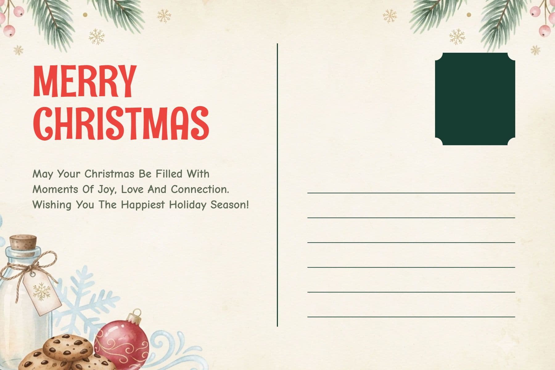 Warm Wishes for a Merry Christmas Postcard Template