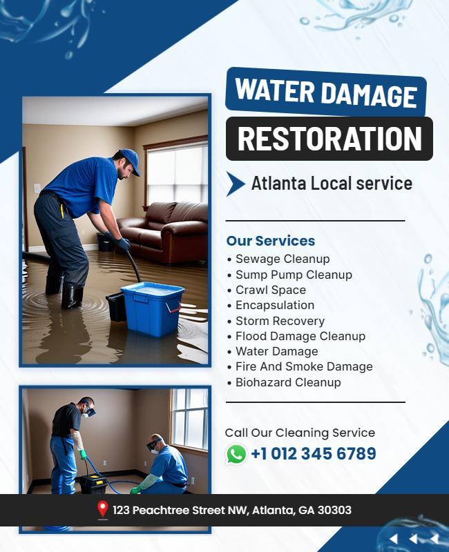 Water Damage Restoration Service Flyer Template