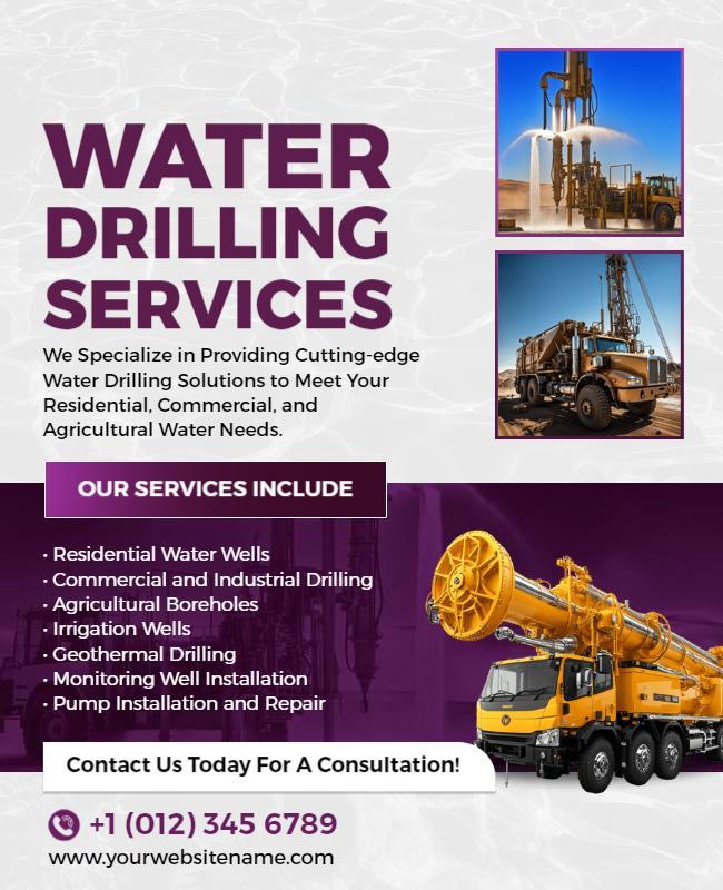 Water Drilling Services Promotional Flyer Template