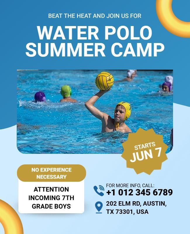 Water Polo Summer Camp Promotional Flyer Template