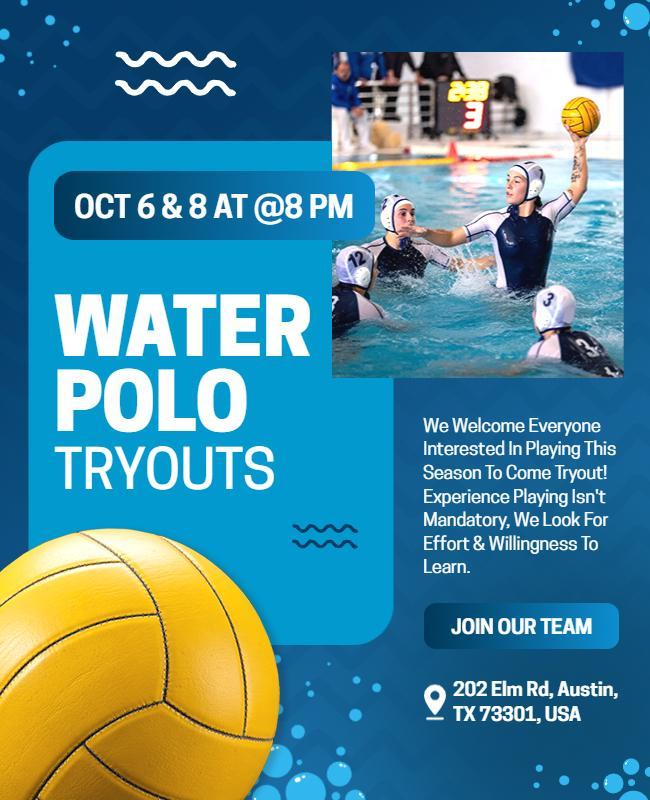 Water Polo Team Tryouts Flyer Template