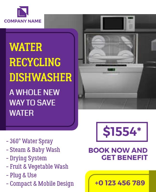 Water Recycling Dishwasher Promotional Flyer Template