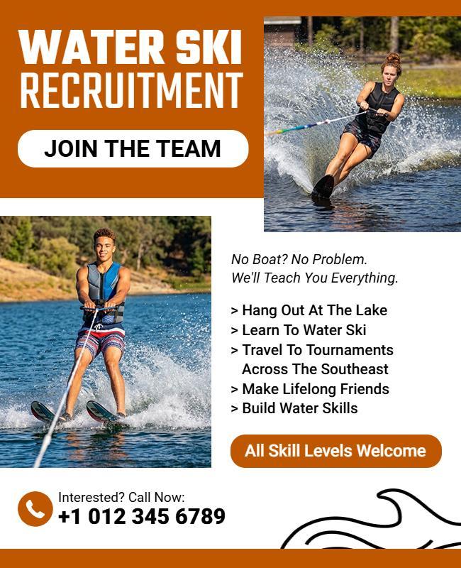 Water Ski Team Recruitment Flyer Template