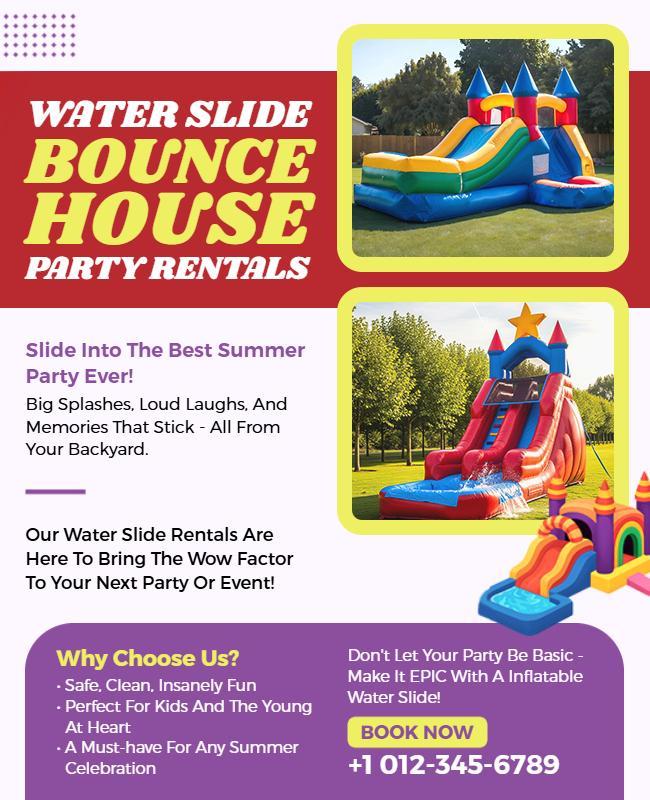 Water Slide Bounce House Party Rentals Flyer Template