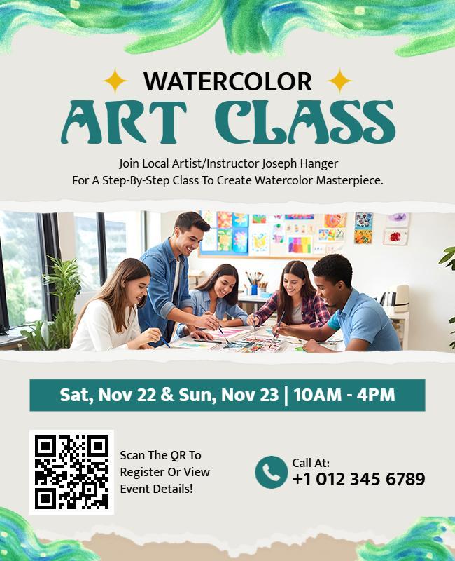 Watercolor Art Class Workshop Flyer Template