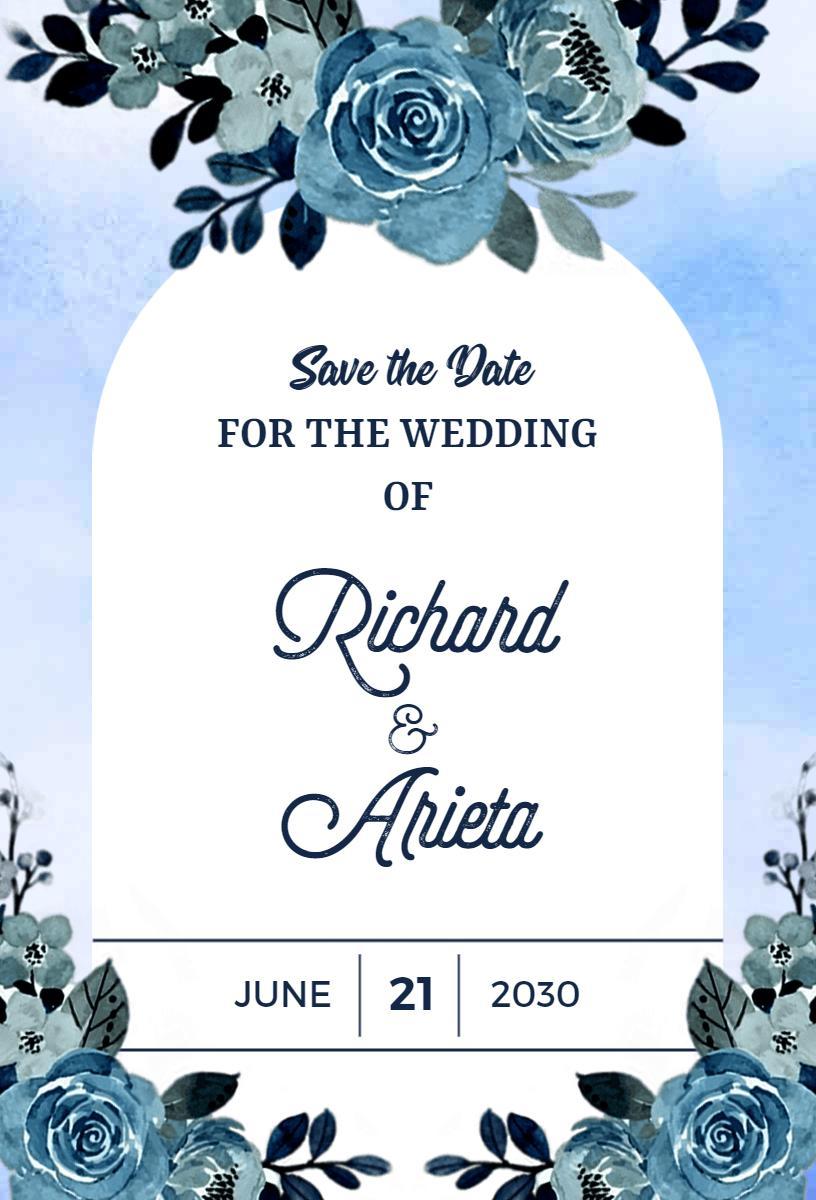 Watercolor Blue Floral Save The Date Wedding Invitation Template