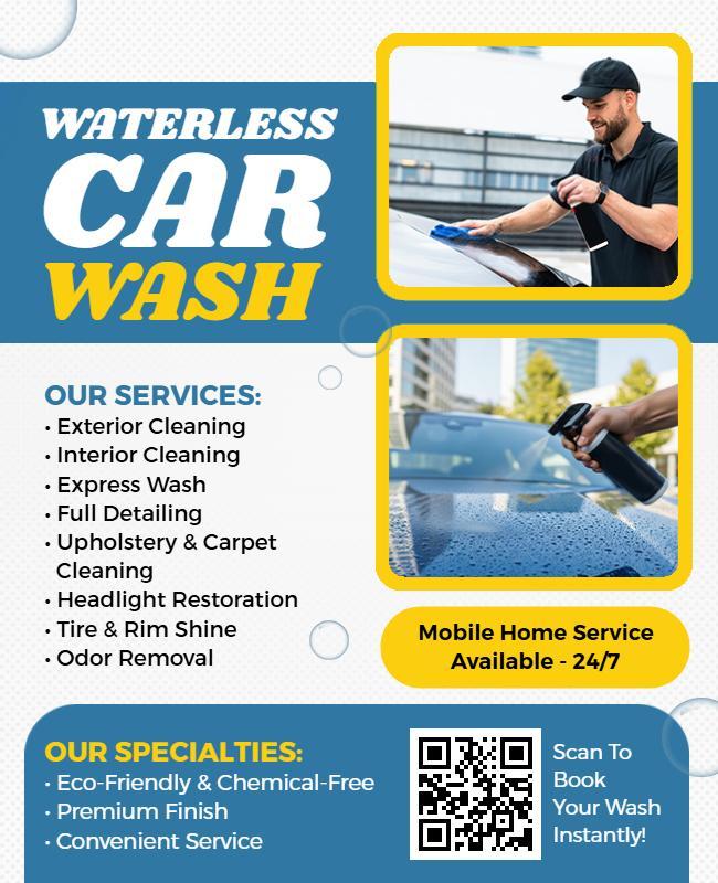 Waterless Car Wash Service Flyer Template