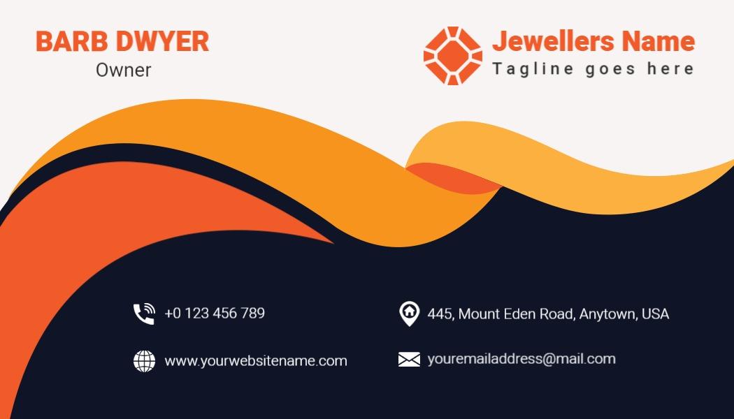 Wavy Orange and Dark Blue Jewelry Store Business Card Template