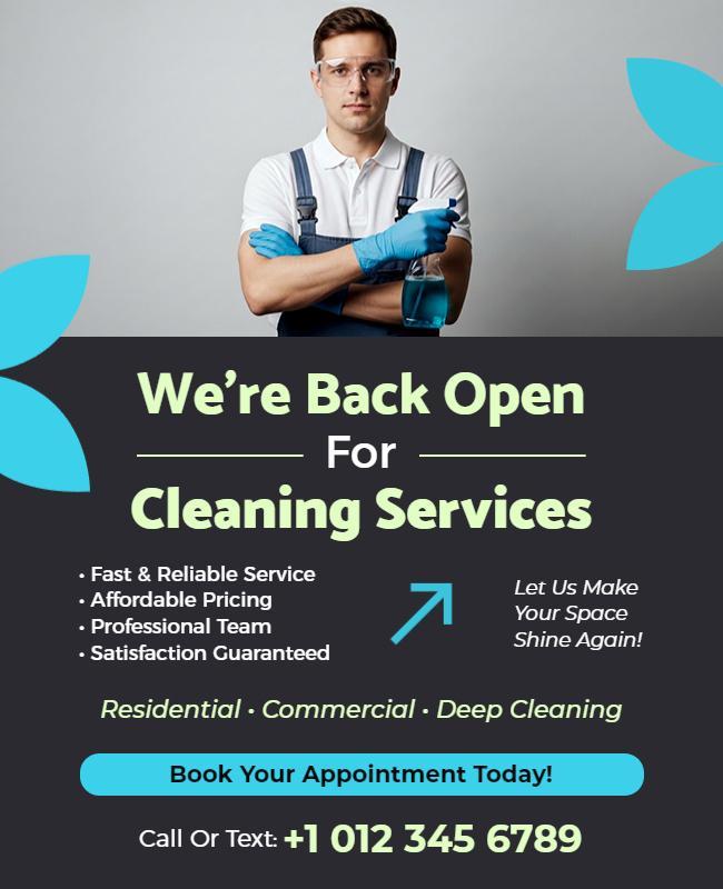 We Are Back Open Cleaning Services Flyer Template