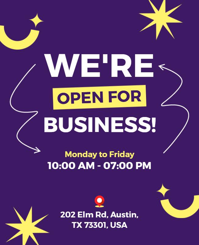 We Are Open for Business Announcement Flyer Template