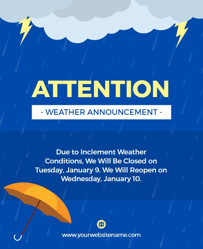 Bold Weather Announcement with Rainy Blue Background Flyer Template