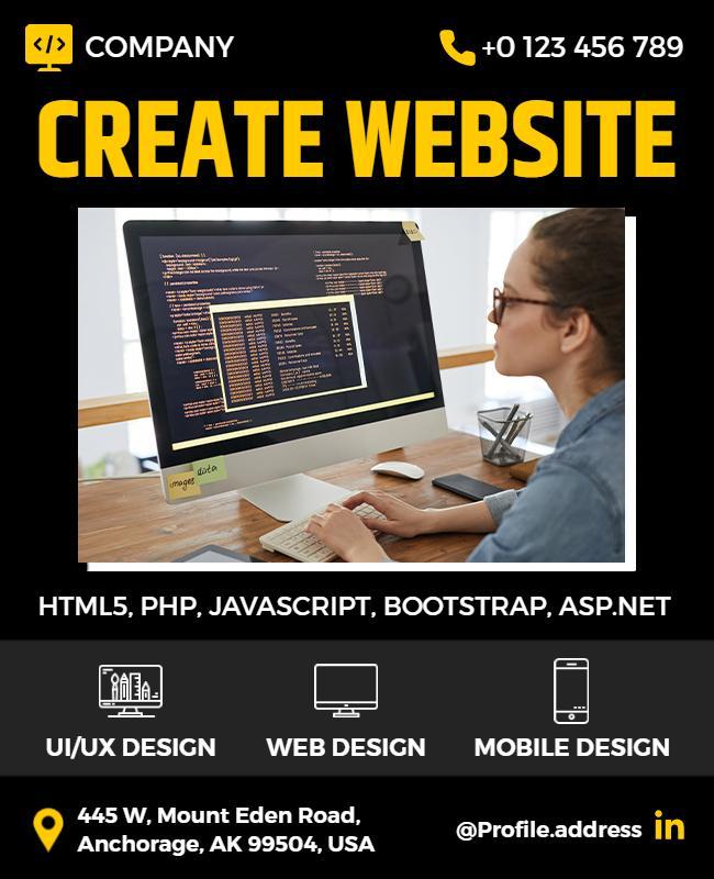 Modern Yellow Tech Web Design Services Flyer Template