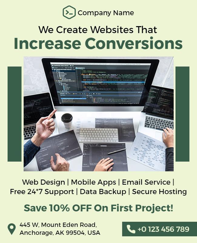 Modern Green Tech Website Development Services Flyer Template