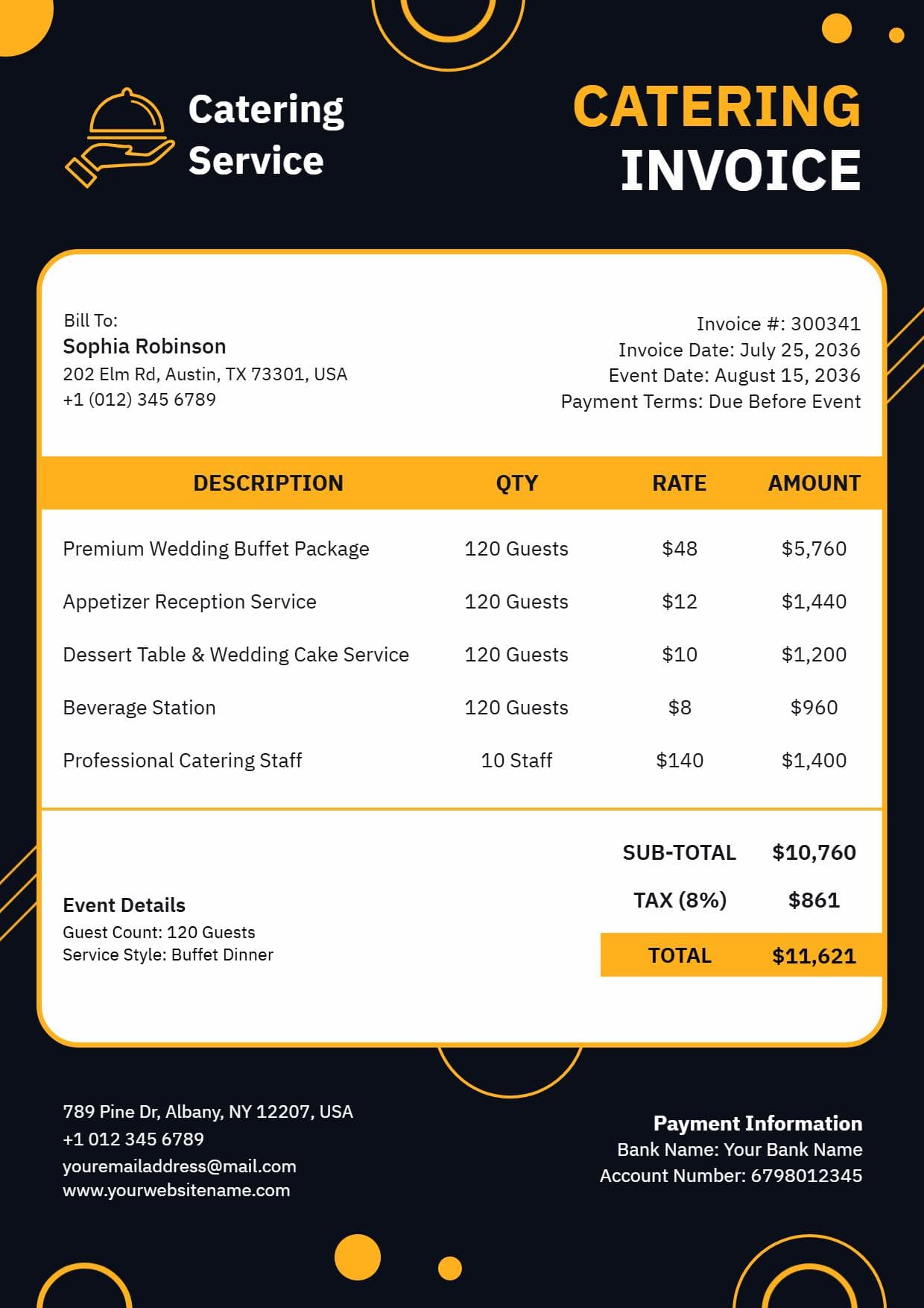 Wedding Catering Event Service with Billing Invoice Template
