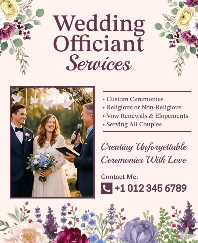 Wedding Officiant Services Floral Poster Template