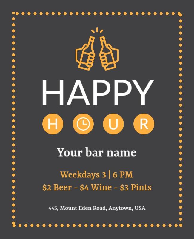 Weekday Happy Hour Bar Promotion Flyer Template