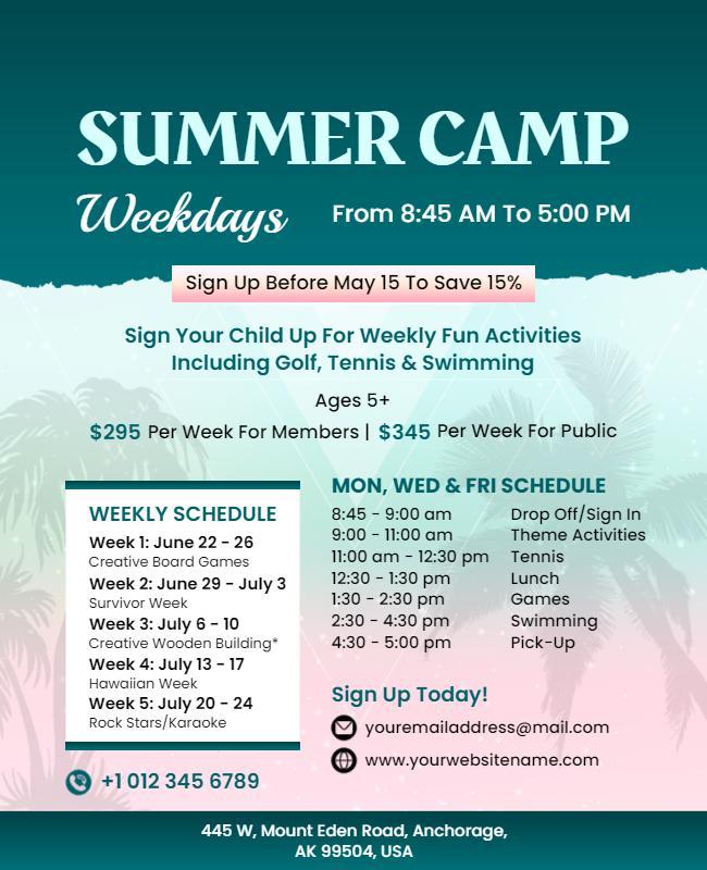 Weekday Summer Camp Activities Flyer Template