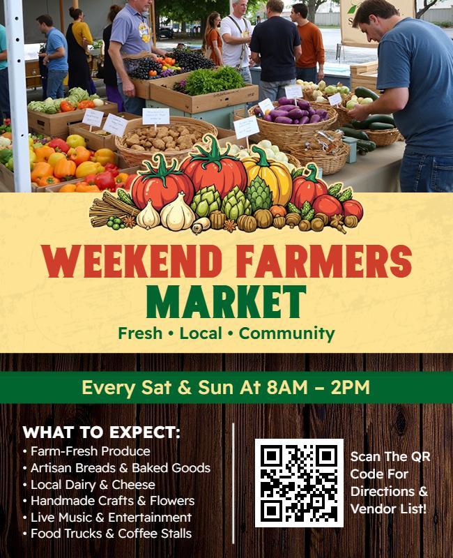 Weekend Farmers Market Event with Fresh Produce Flyer Template
