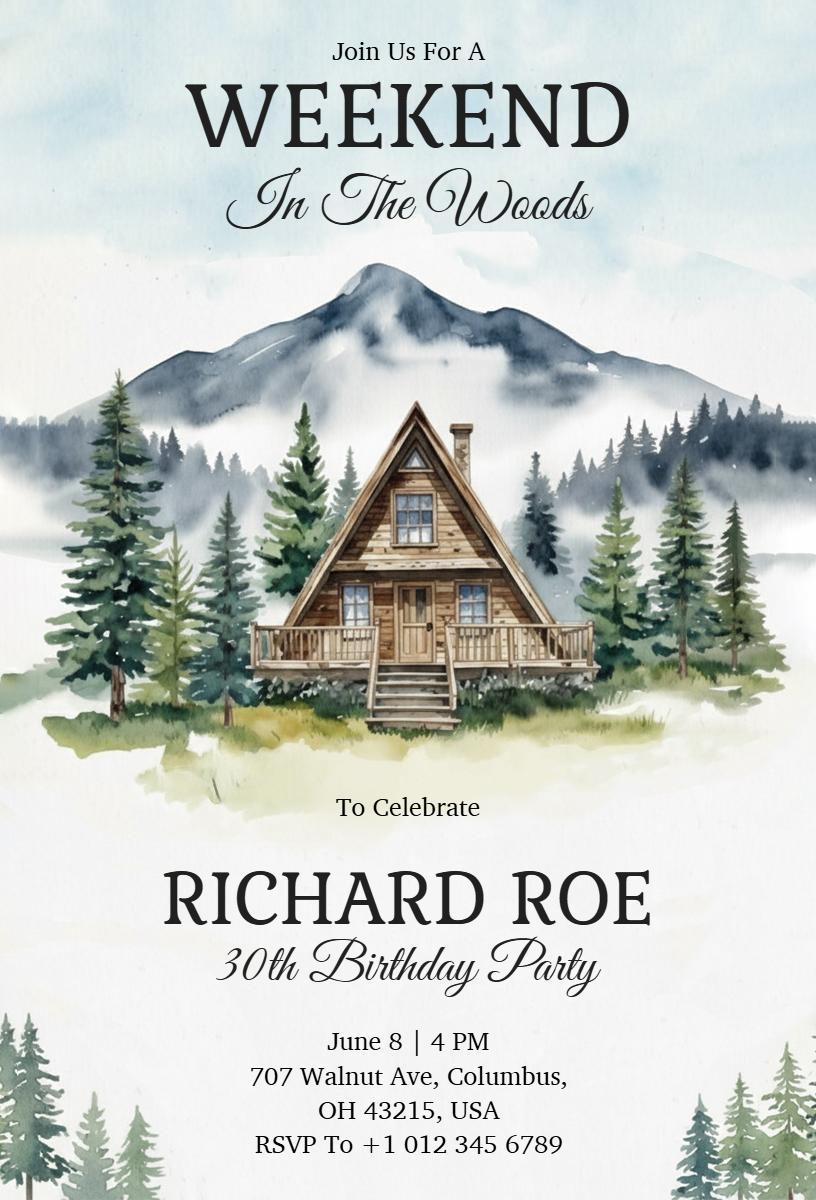 Weekend in the Woods Nature-Themed 30th Birthday Invitation Template