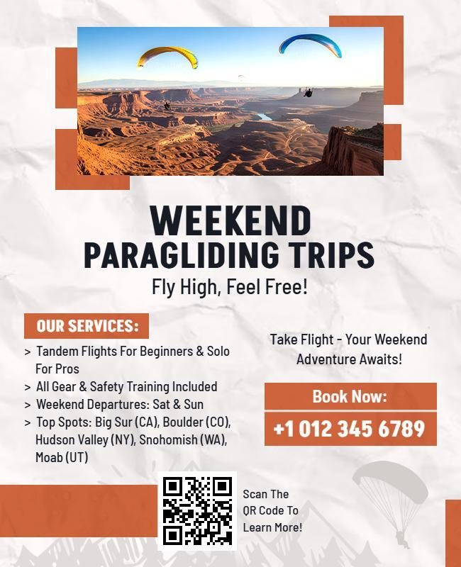Weekend Paragliding Adventure Trips Flyer Template