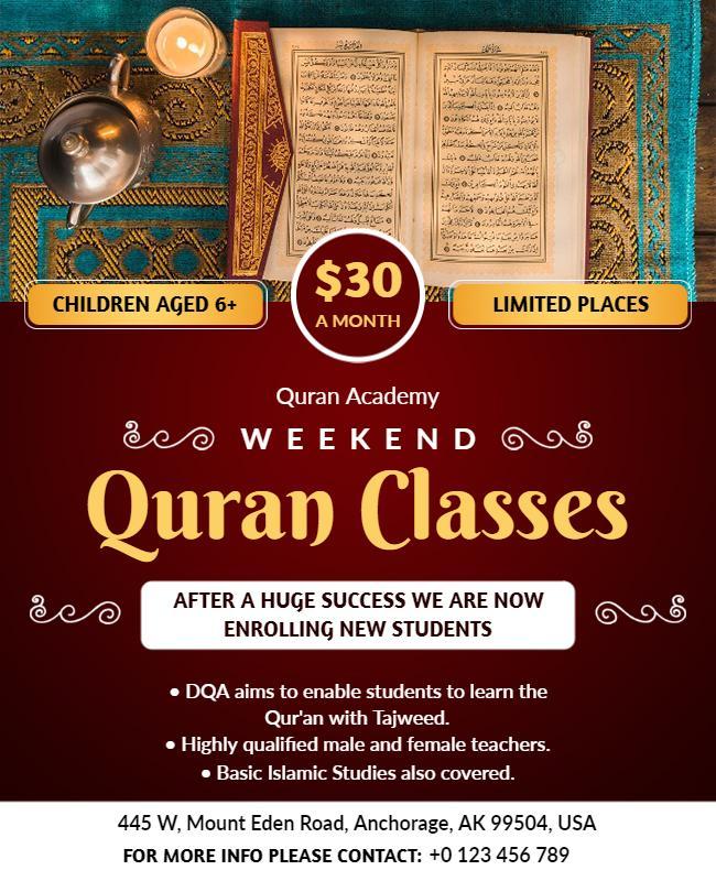 Weekend Quran Classes Enrollment Flyer Template