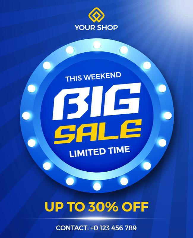 Vibrant Blue Circular Big Sale Weekend Flyer Template