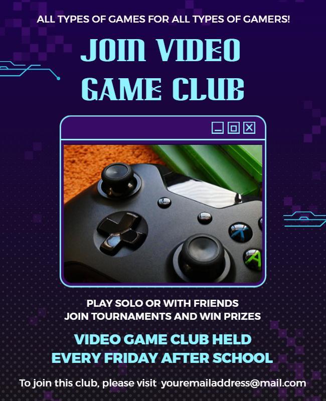 Weekly After School Video Game Club Flyer Template