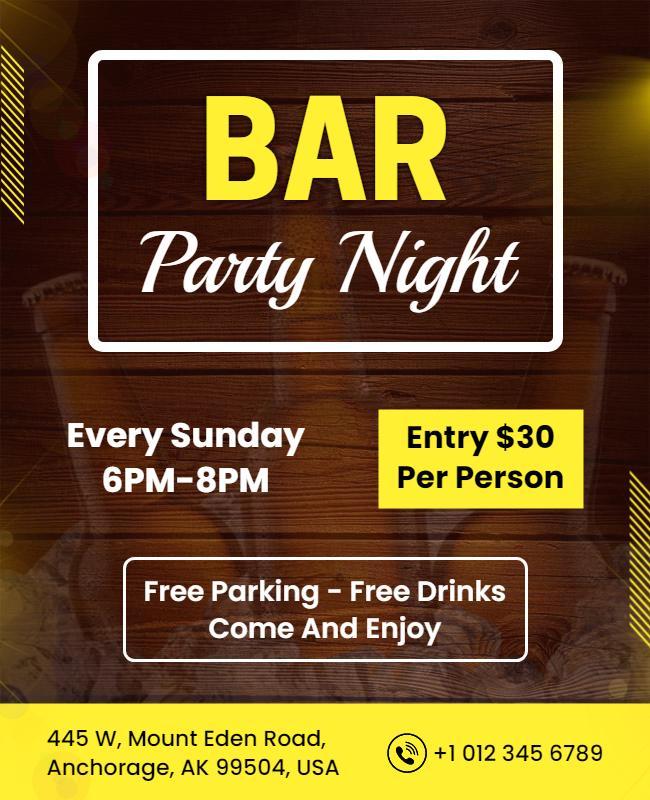 Weekly Bar Party Night Event Flyer Template