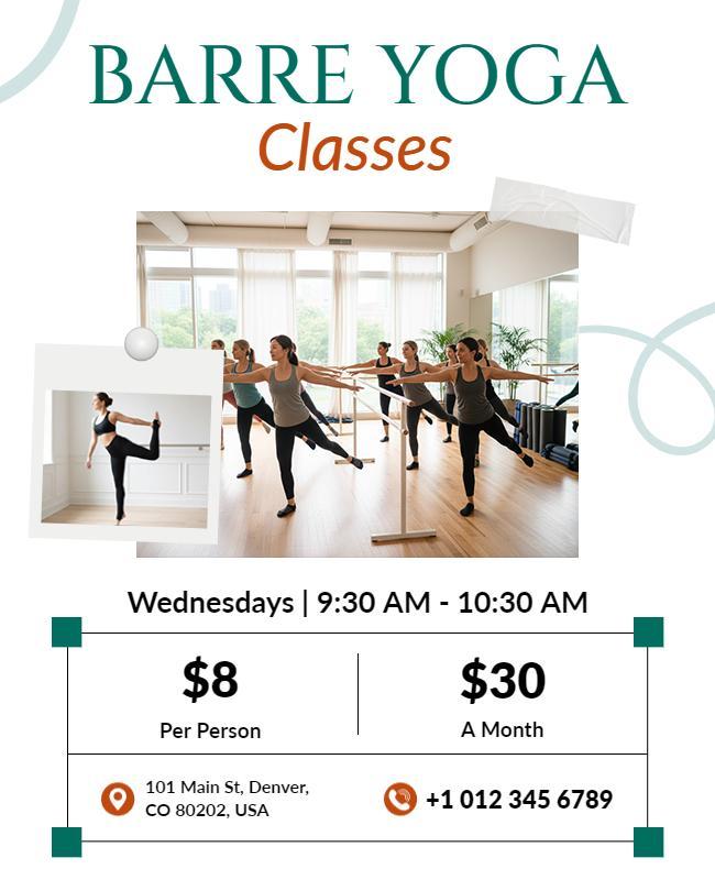 Weekly Barre Yoga Fitness Classes Flyer Template