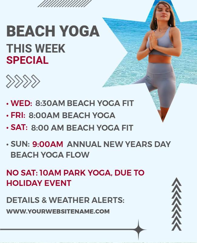 Weekly Beach Yoga Sessions Announcement Flyer Template