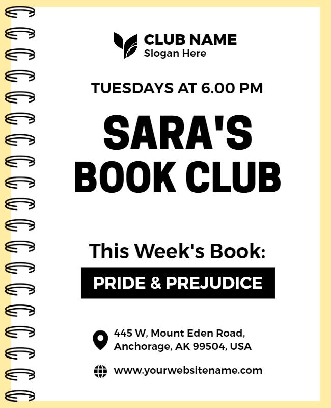 Weekly Book Club Meeting Announcement Flyer Template