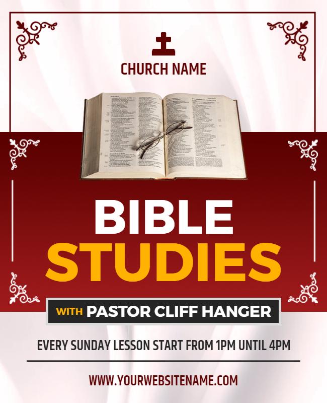 Elegant Red Bible Studies with Pastor Cliff Flyer Template