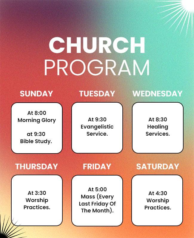 Weekly Church Program Schedule Flyer Template