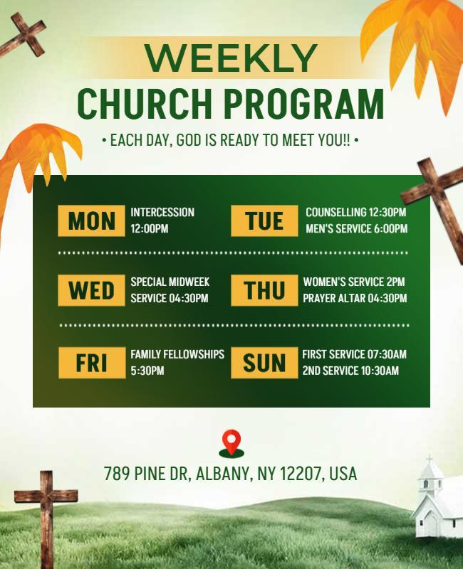 Weekly Church Service Program Flyer Template