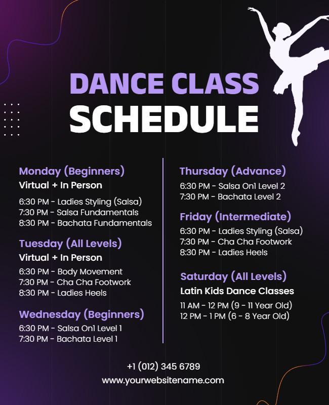 Weekly Dance Class Schedule Flyer Template