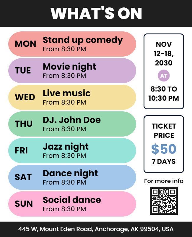 Weekly Entertainment Events Schedule Flyer Template