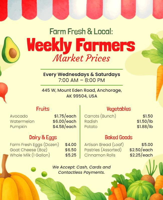Weekly Farmers Market Price List Flyer Template