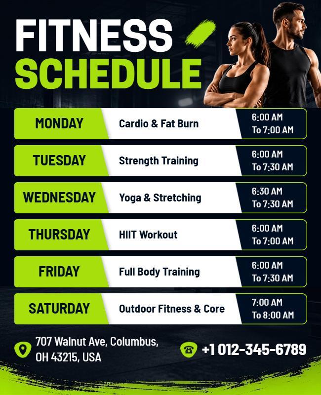 Weekly Fitness Class Schedule Poster Template