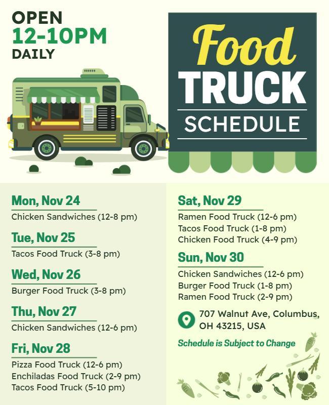 Weekly Food Truck Schedule Flyer Template