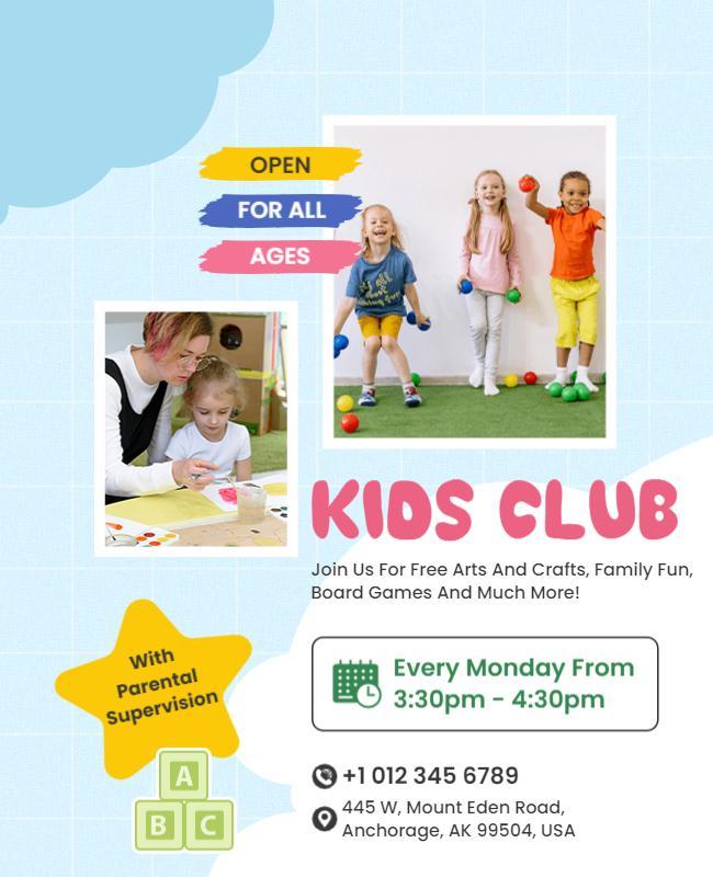 Weekly Kids Club Activities Flyer Template