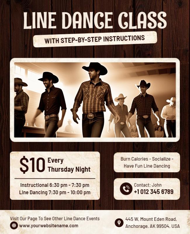 Weekly Line Dance Class Instructional Flyer Template