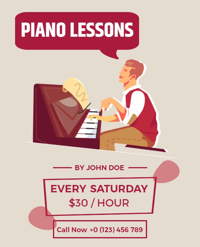 Weekly Piano Lessons Advertisement Flyer Template